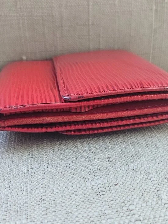 Vintage Louis Vuitton Wallet Card Holder Red Leather Tri Fold Purse Made France - Picture 6 of 12